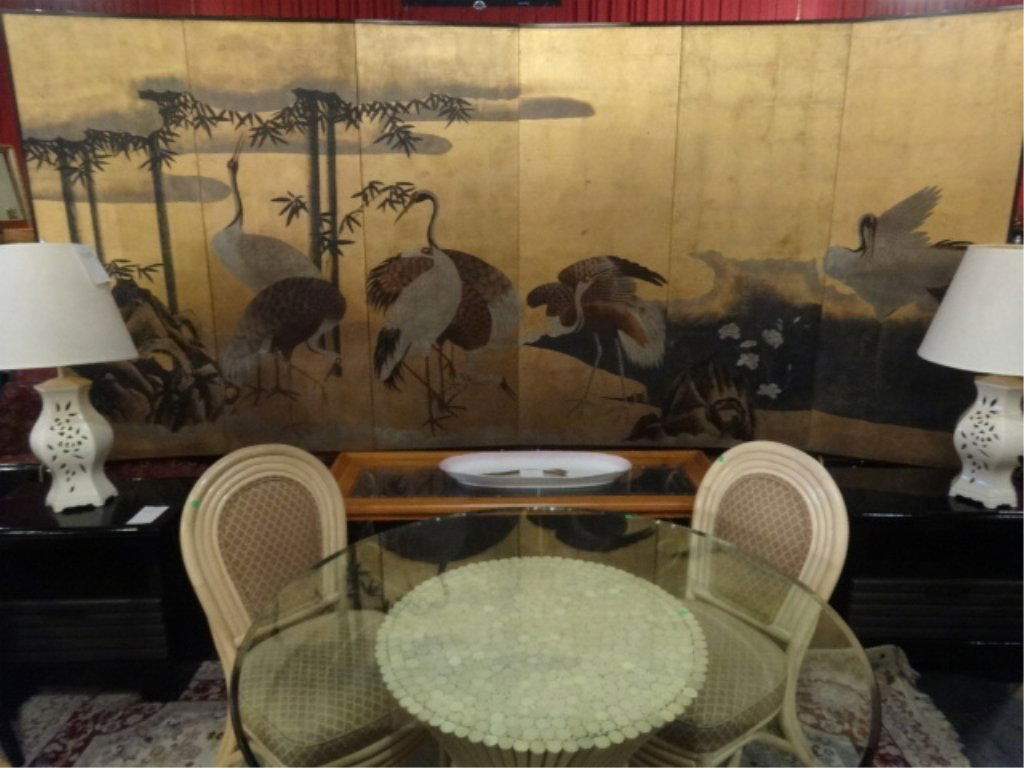 LARGE 6 PANEL ASIAN PAPER SCREEN WITH CRANES, VERY GOOD (1 of 9)