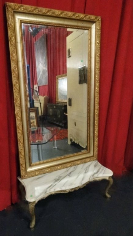 GOLD AND SILVER GILT WOOD PIER MIRROR, MARBLE CONSOLE (1 of 7)