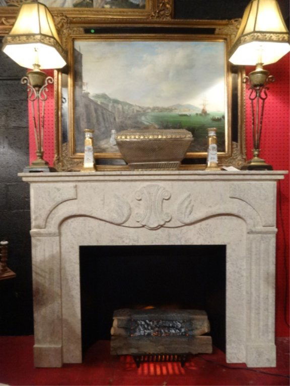 STONE FIREPLACE SURROUND & MANTEL, WITH LIGHTED FAUX (1 of 7)
