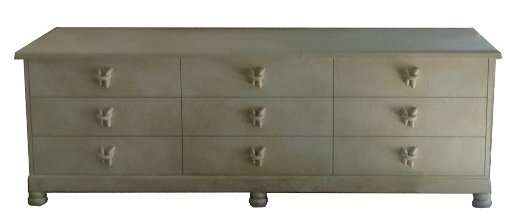 LARGE ASIAN INSPIRED 9 DRAWER CHEST, OFF WHITE STONE (1 of 5)