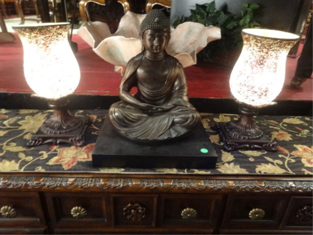 PAIR MOSAIC TILE URN STYLE TABLE LAMPS, BRONZE FINISH (1 of 7)