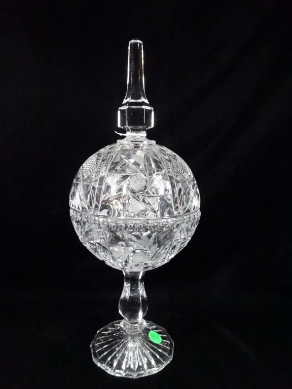 TALL CRYSTAL CANDY DISH WITH LID, APPROX 15"H (1 of 4)