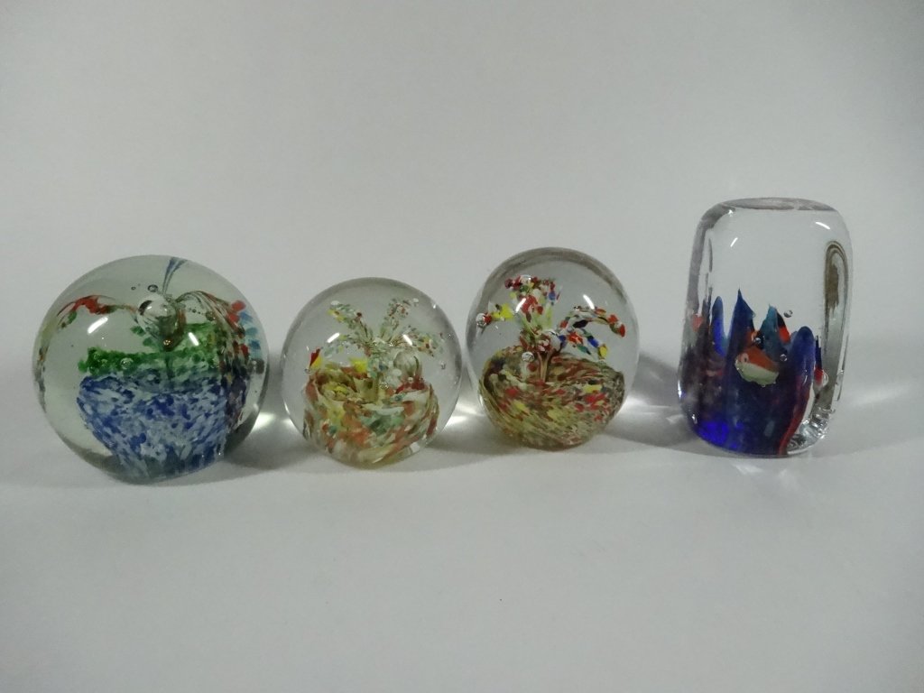 4 PC GLASS PAPERWEIGHTS, TALLEST APPROX 3"H (1 of 9)