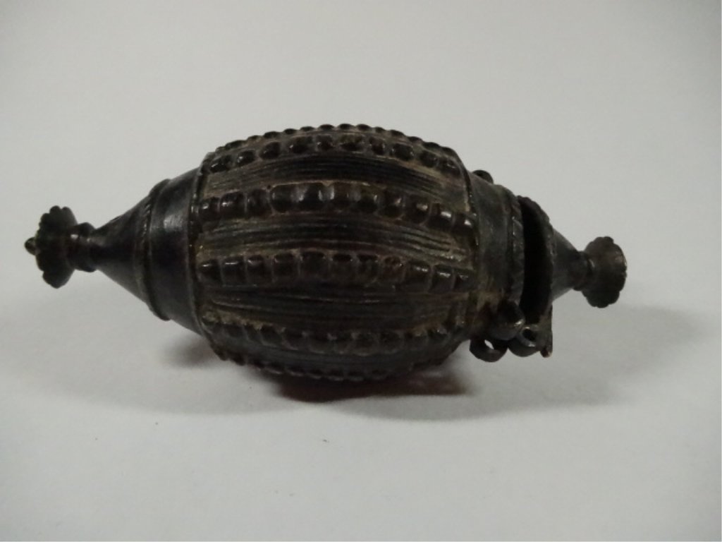 SOUTHEAST ASIAN METAL VESSEL WITH LID, APPROX 5.75"L (1 of 5)