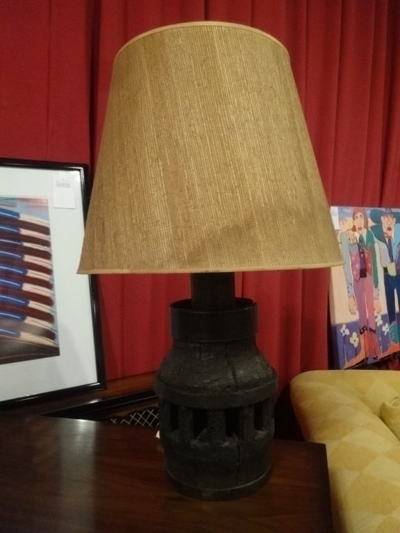 THAI WOOD TABLE LAMP, MADE FROM ANTIQUE WOOD OXCART,: THAI WOOD TABLE LAMP, MADE FROM ANTIQUE WOOD OXCART, APPROX 30"H, SKU275.14