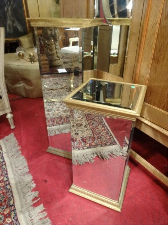 TWO MIRRORED PEDESTALS, GOLD FINISH ACCENT TRIM, (1 of 7)