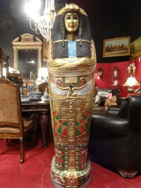 LARGE EGYPTIAN SARCOPHAGUS STYLE CABINET, PAINTED (1 of 7)