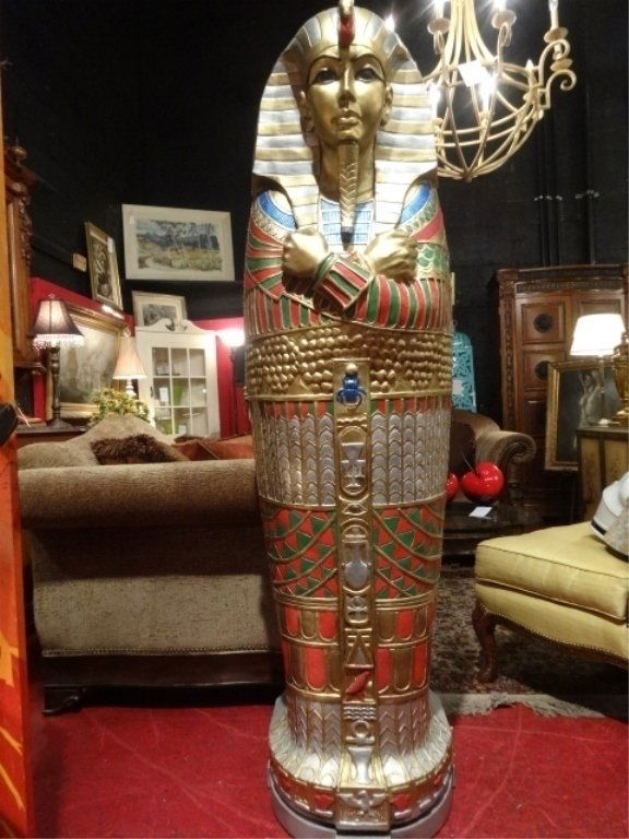 LARGE EGYPTIAN SARCOPHAGUS STYLE CABINET, PAINTED (1 of 8)
