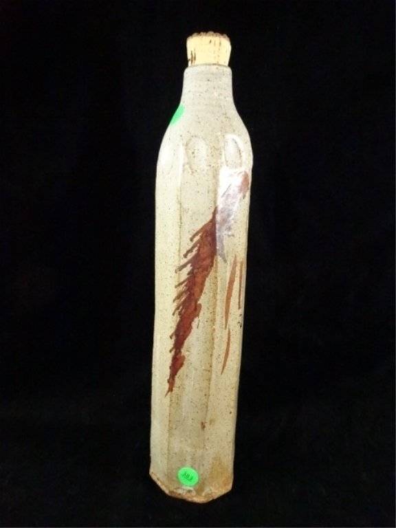 ART POTTERY BOTTLE WITH CORK, SIGNED "CB" ON BASE, (1 of 8)