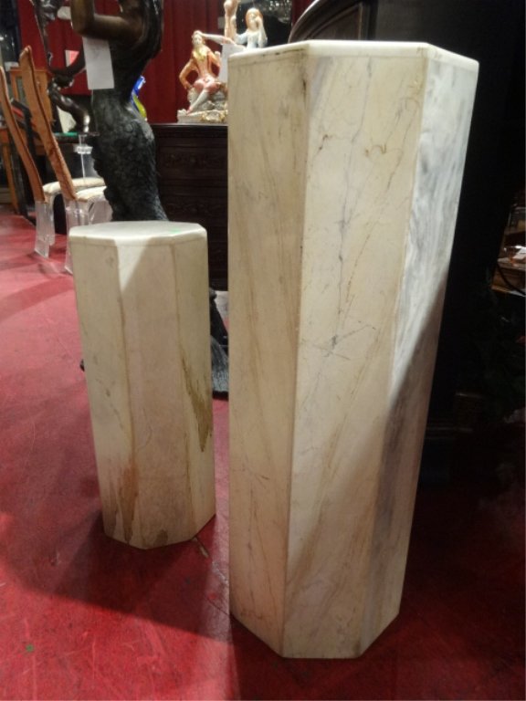 2 OCTAGONAL MARBLE PEDESTALS, WHITE AND CREAM MARBLE, (1 of 5)