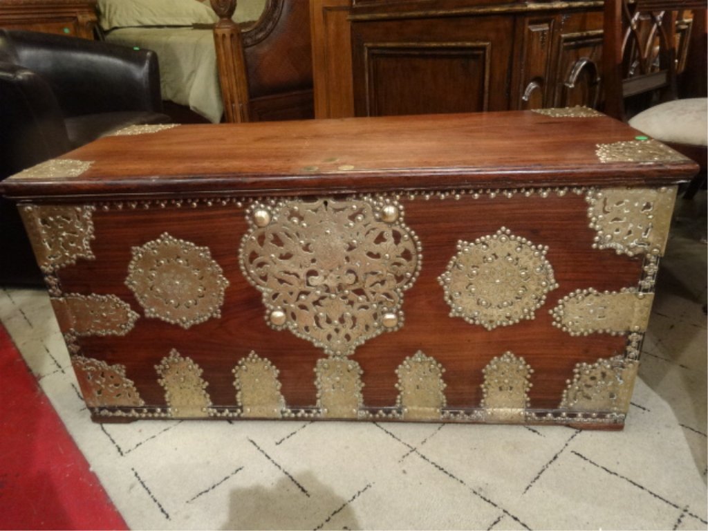 ANTIQUE INDIAN TEAK TRUNK WITH HEAVY BRASS (1 of 10)