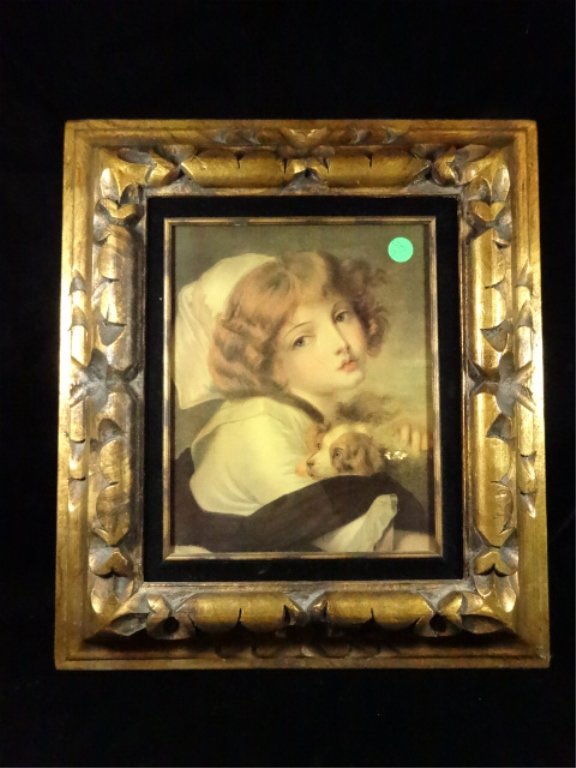 FRAMED PRINT, GIRL WITH DOG, FRAMED SIZE APPROX 17" X (1 of 5)