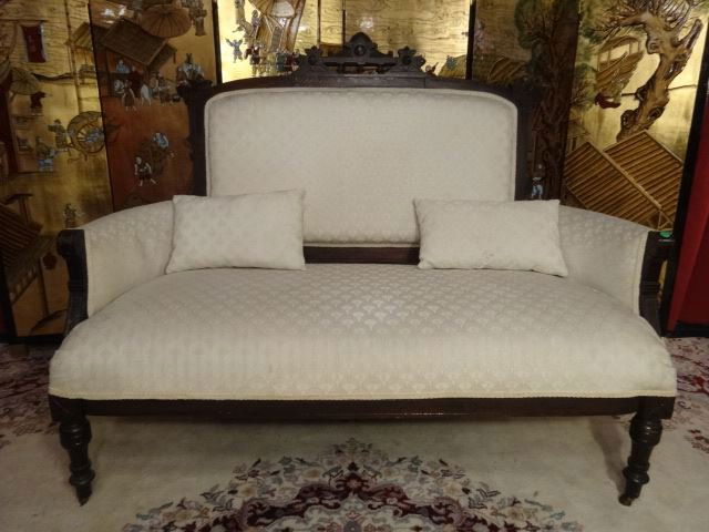 ANTIQUE LOVESEAT, CIRCA LATE 1800's, WHITE UPHOLSTERY, (1 of 7)