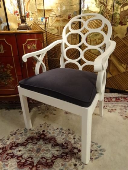 CONTEMPORARY WHITE LACQUER ARMCHAIR, OVAL OPENWORK (1 of 6)
