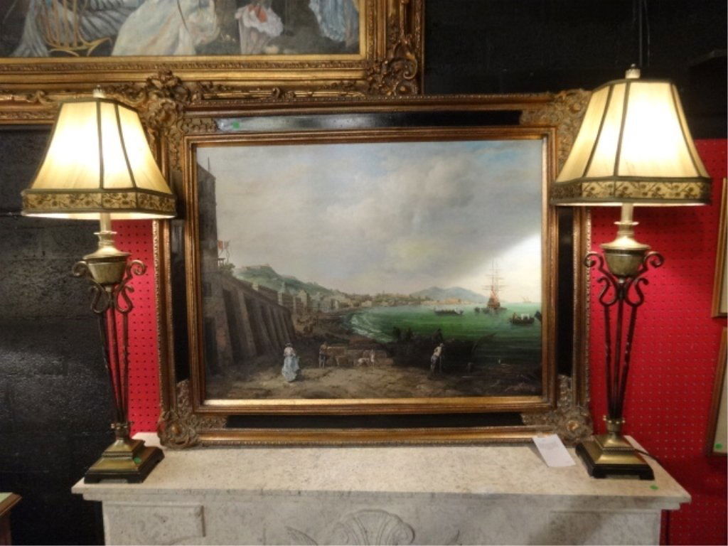 PAIR TALL NEOCLASSICAL BUFFET LAMPS, BRONZE FINISH (1 of 8)