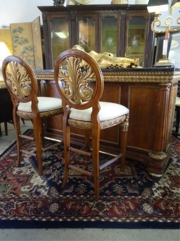 3 PC FRENCH EMPIRE STYLE MARBLE TOP BAR AND 2 BARSTOOLS (1 of 10)