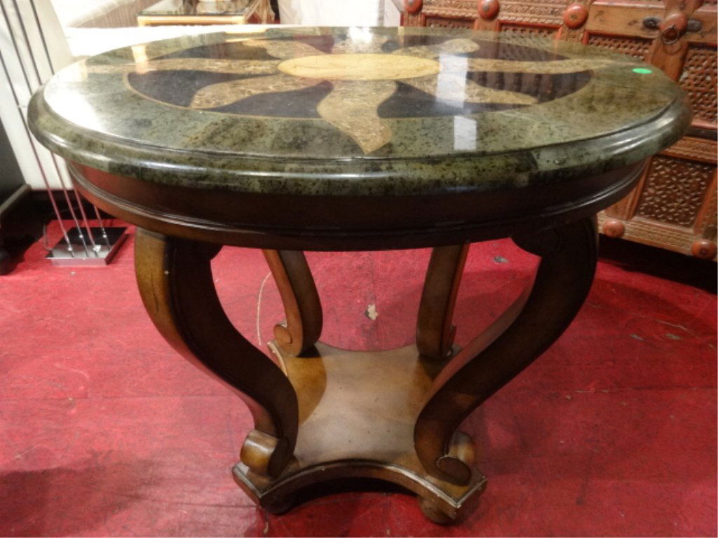 MARBLE TOP OVAL TABLE WITH SUNBURST DESIGN, MEDIUM (1 of 4)