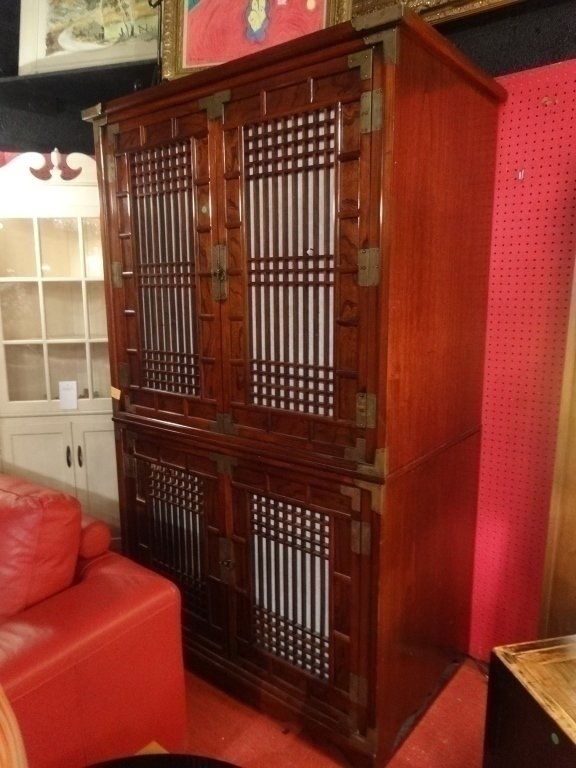 CHINESE ROSEWOOD CABINET, BRASS ACCENTS, HINGES AND (1 of 4)