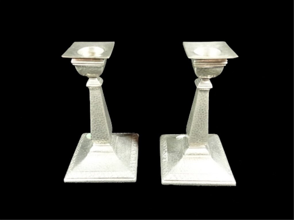 PAIR HAMMERED METAL CANDLESTICKS, 5" X 3", SKU332.30 (1 of 3)