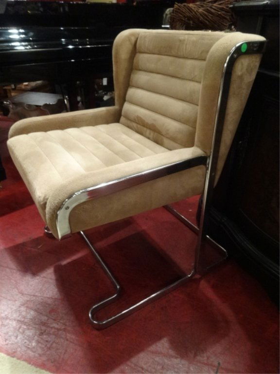 MODERN DESIGN FLAT BAR CHROME CHAIR, BEIGE MICROFIBER (1 of 9)