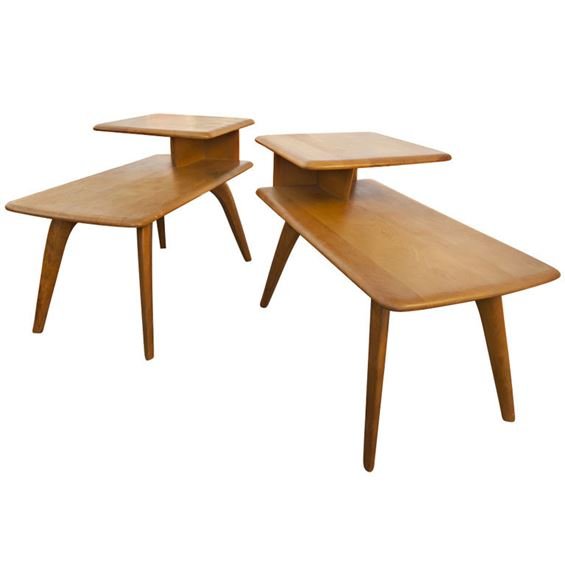 PAIR MID CENTURY MODERN HEYWOOD WAKEFIELD STEP TABLES, (1 of 5)