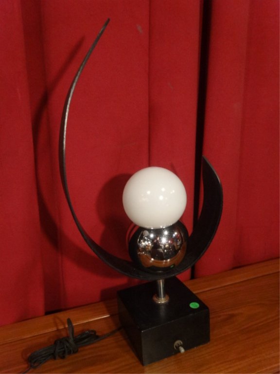 1970's CHROME AND METAL CURVE TABLE LAMP, SQUARE BASE, (1 of 6)