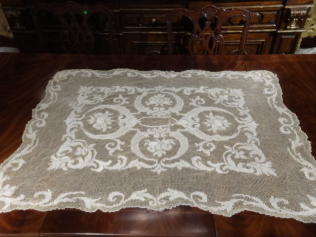 CROCHET TABLECLOTH, PALE BEIGE/SEPIA COLOR, VERY GOOD: CROCHET TABLECLOTH, PALE BEIGE/SEPIA COLOR, VERY GOOD GENTLY USED CONDITION, 50" X 35"
