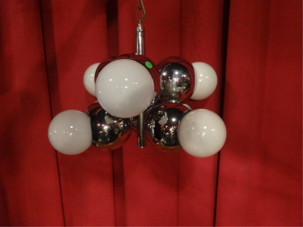 1970's CHROME BALL CHANDELIER, ROBERT SONNEMAN STYLE,: 1970's CHROME BALL CHANDELIER, ROBERT SONNEMAN STYLE, VERY GOOD VINTAGE CONDITION, 18"W X 14"H, SKU471.38