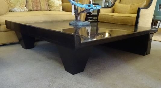 MODERN SOLID BLACK GRANITE COCKTAIL TABLE, SQUARE WITH (1 of 6)