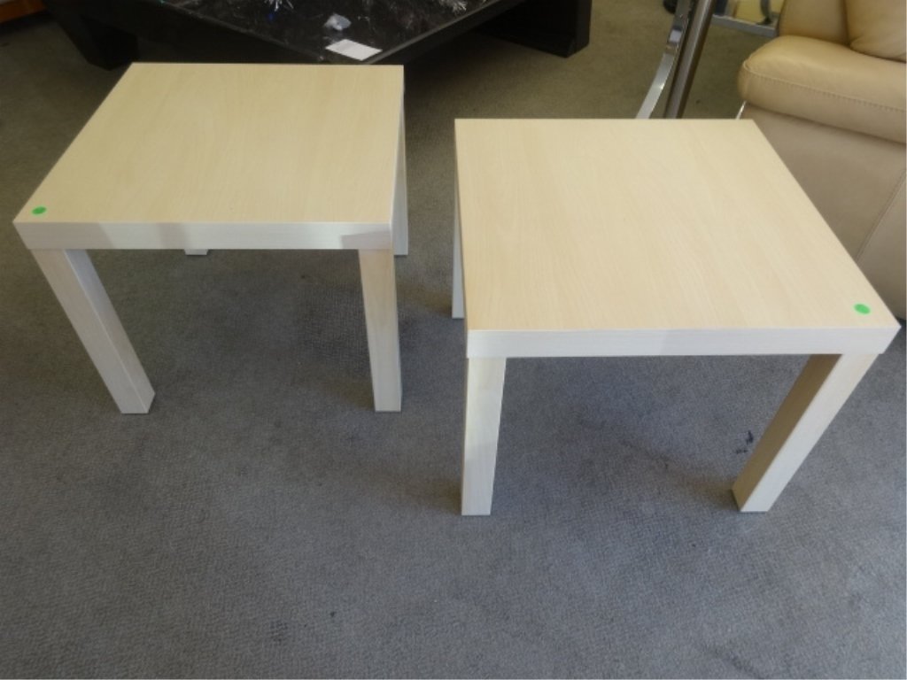 PAIR MODERN PARSONS TABLES, LIGHT FINISH, APPROX 18"W, (1 of 3)