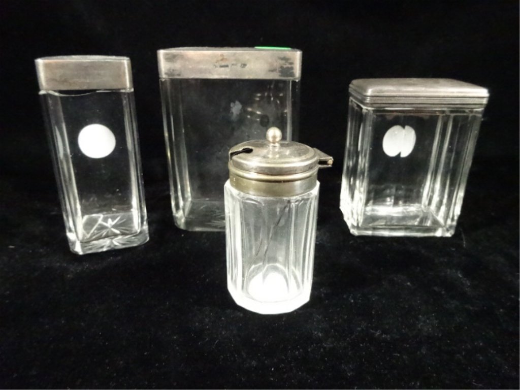 4 PC GLASS & STERLING SILVER CONTAINERS, 3 WITH (1 of 8)