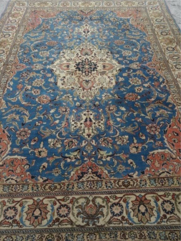 LARGE PERSIAN WOOL RUG, SKY BLUE AND TAN WITH FLORALS, (1 of 6)