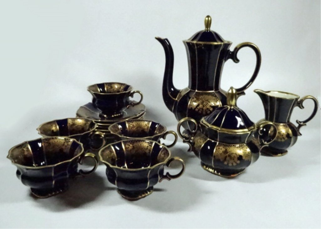 14 PC LINDNER ECHT COBALT PORCELAIN COFFEE SERVICE, (1 of 7)