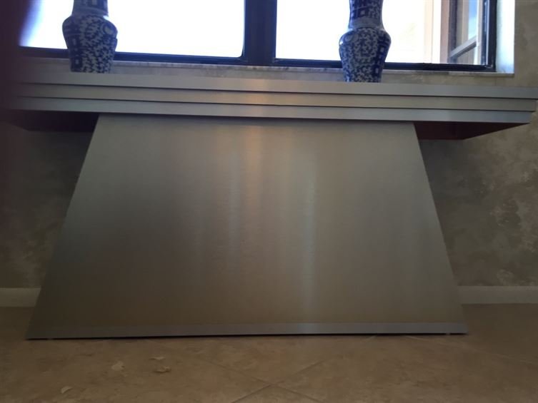 MID CENTURY MIXED METAL VENEER CONSOLE TABLE, BRUSHED (1 of 5)