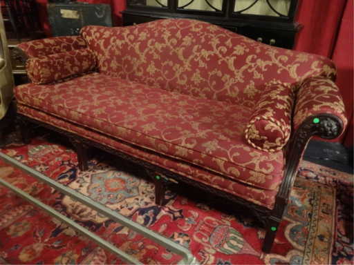 Antique Camel Back Sofa Mahogany Carved Wood Frame