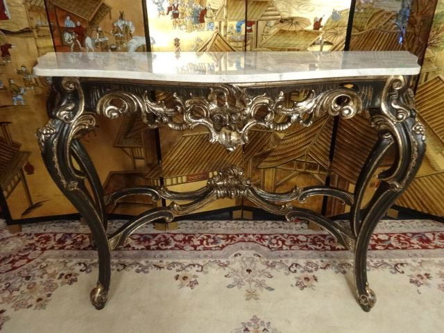 LOUIS XV STYLE GOLD GILTWOOD CONSOLE TABLE, WHITE (1 of 8)