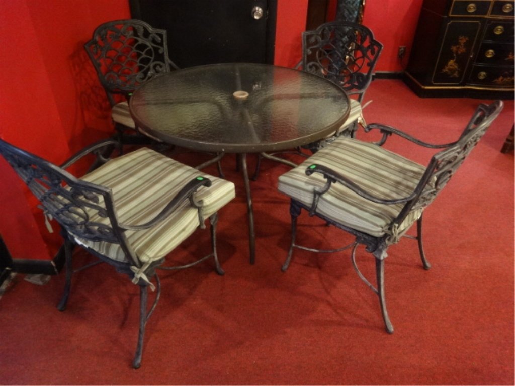 5 PC PATIO TABLE WITH 4 CHAIRS, FOLIATE DESIGN SEAT (1 of 5)