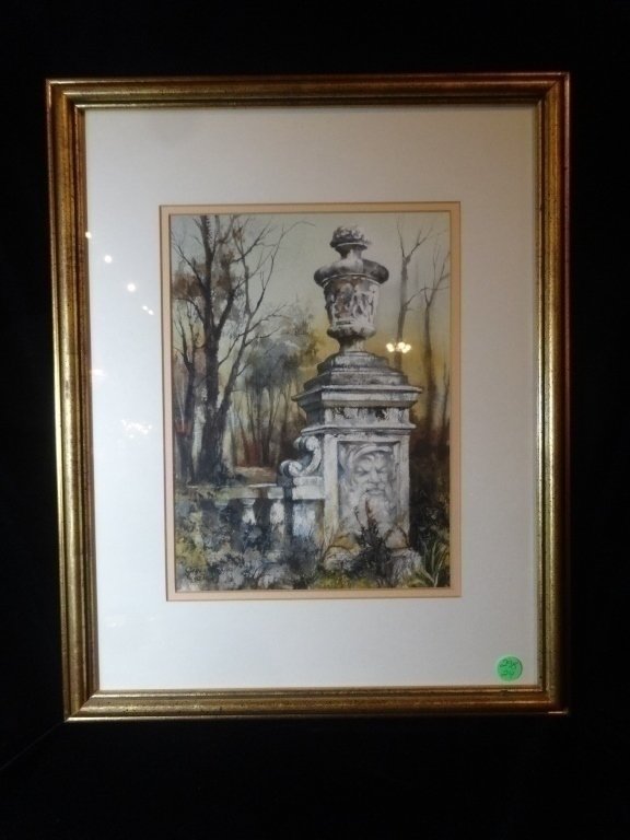 GUSTAVE WANDER SIGNED WATERCOLOR PAINTING, GARDEN SCENE (1 of 9)