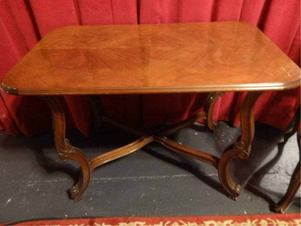 VINTAGE CARVED WOOD TABLE, RECTANGULAR TOP, APPROX 3'W (1 of 4)