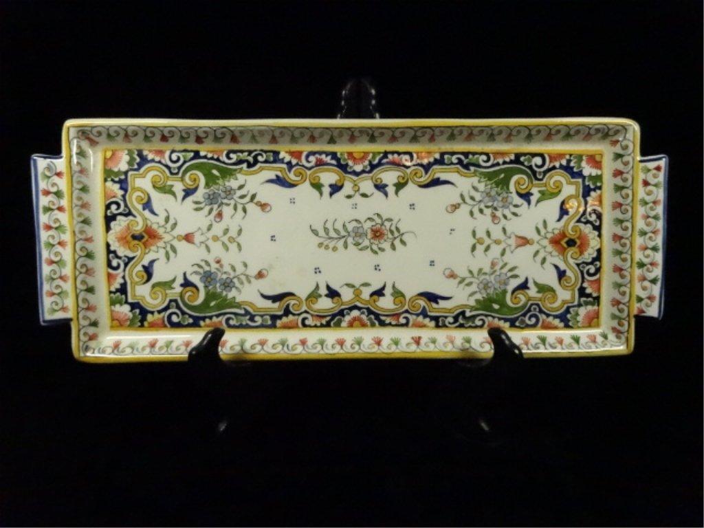 ROUEN FAIT MAIN POTTERY TRAY, APPROX 15.5" X 6", STAND (1 of 5)