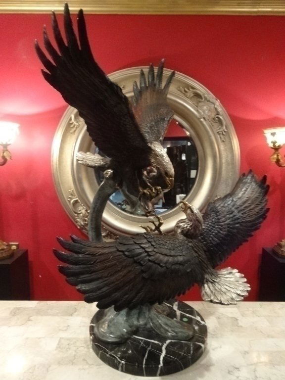 HUGE PATINATED BRONZE SCULPTURE, 2 FIGHTING EAGLES, (1 of 10)