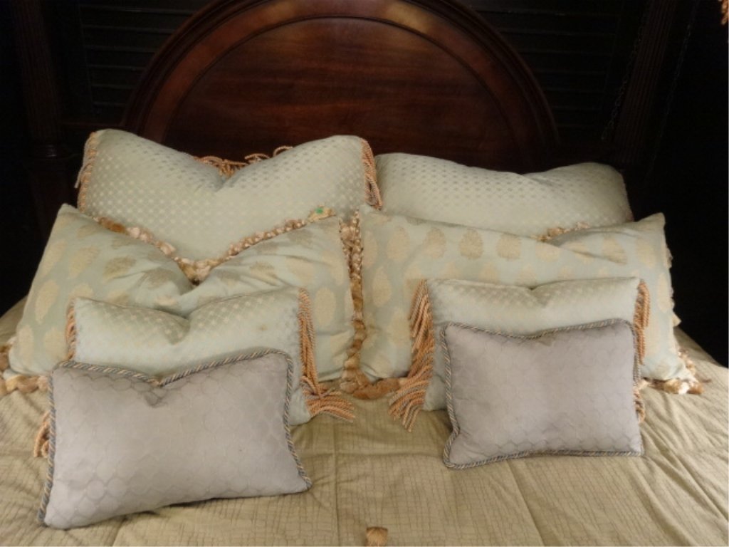 6 PC SET DECORATOR PILLOWS, PALE GREEN AND GOLD, (1 of 6)
