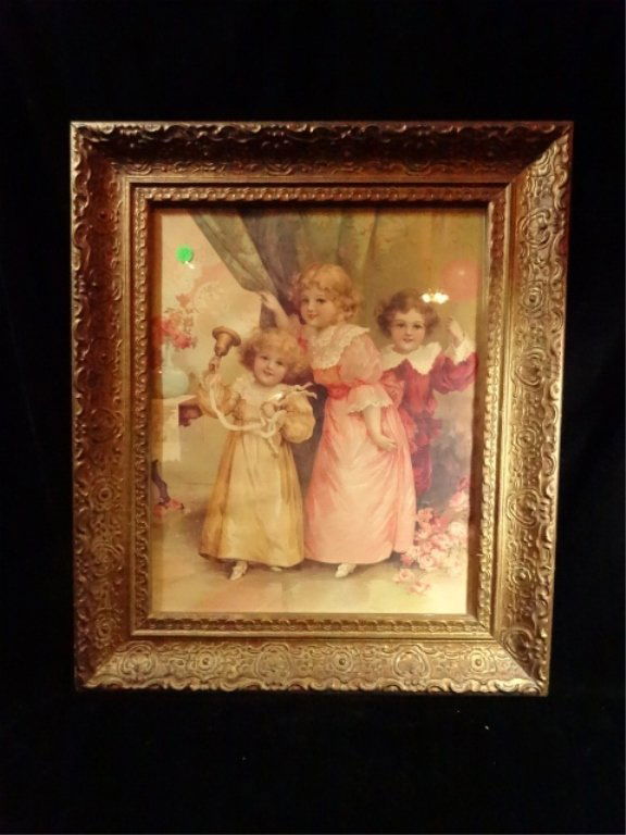 FRAMED PRINT, 3 LITTLE GIRLS, FRAMED SIZE APPROX 25.5" (1 of 6)