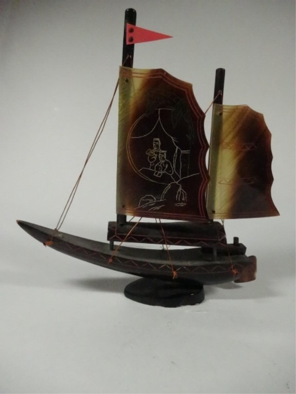 CARVED HORN SHIP, MINOR CHIPS, APPROX 6 7/8"H: CARVED HORN SHIP, MINOR CHIPS, APPROX 6 7/8"H
