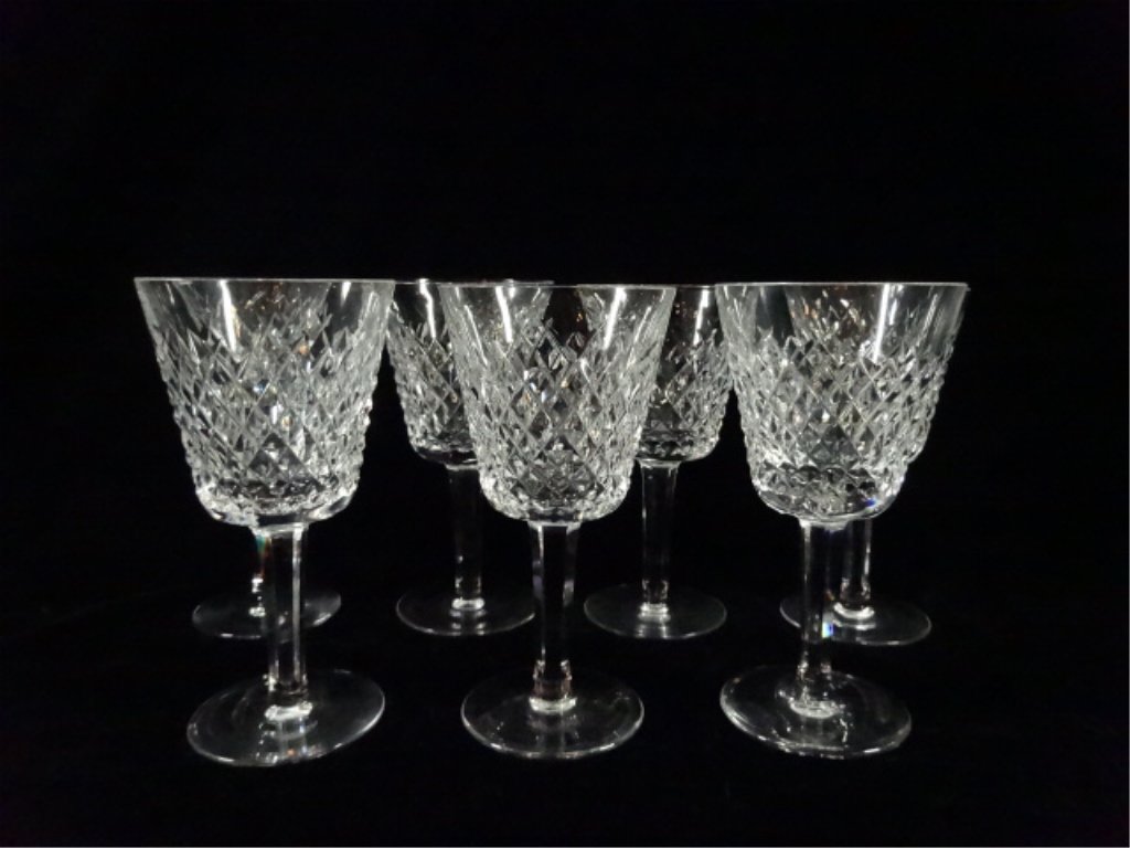 7 WATERFORD CRYSTAL CLARET GLASSES, ALANA PATTERN, (1 of 6)