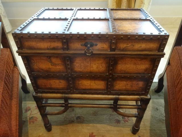 CHEST TABLE WITH ANTIQUE STYLE MAP, INTERIOR STORAGE (1 of 6)