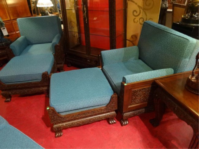 4 PC THAI CARVED WOOD SEATING GROUP, WITH 2 ARMCHAIRS & (1 of 8)