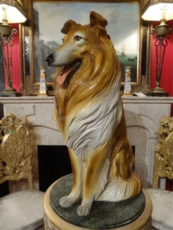 LARGE COLLIE DOG SCULPTURE, PAINTED RESIN COMPOSITION, (1 of 9)