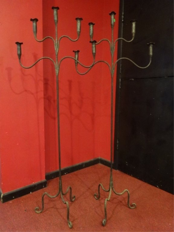 PAIR WROUGHT IRON FLOOR CANDELABRA, ART NOUVEAU STYLE (1 of 6)