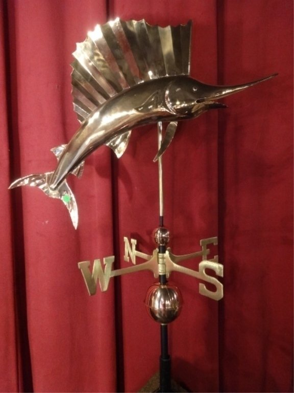 LARGE COPPER AND BRASS SAILFISH WEATHERVANE, APPROX 30" (1 of 9)